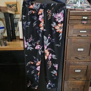 IMAN Black Wide Leg Taper Pants with Vibrant Floral Design